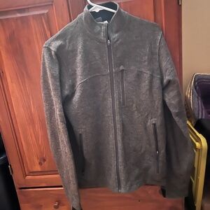Ibex Gray /Dark Green Zip Up Sweater with Fleece Texture